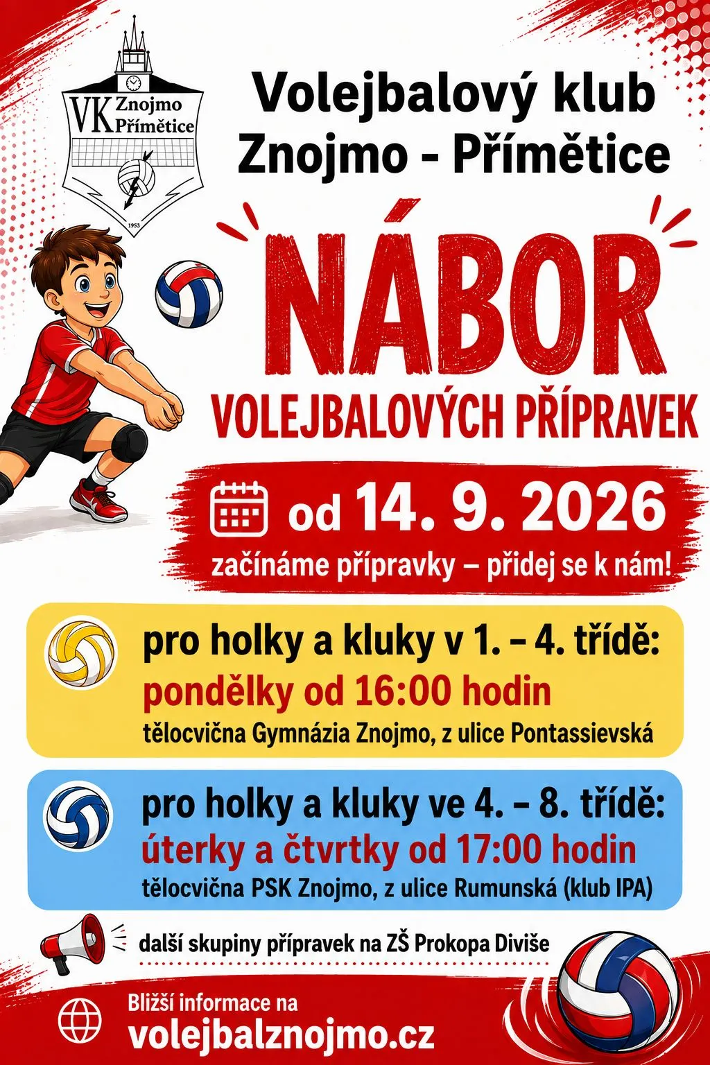 Volejbalové přípravky "X" a "Y" zahajují činnost od 14.9.2026